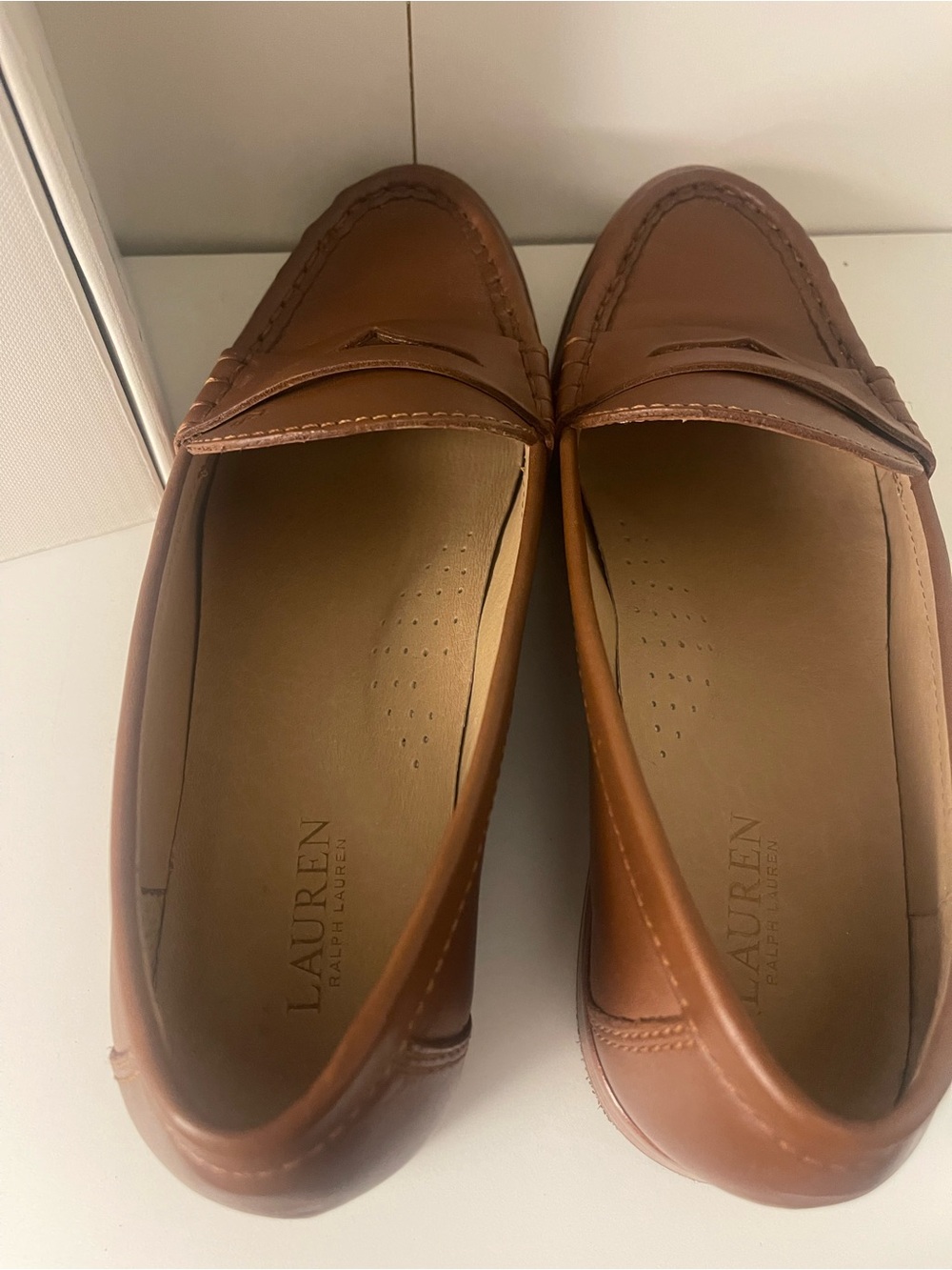 Ralph Lauren women’s Leather Penny Loafers in Cognac Brown - Picture 5 of 6